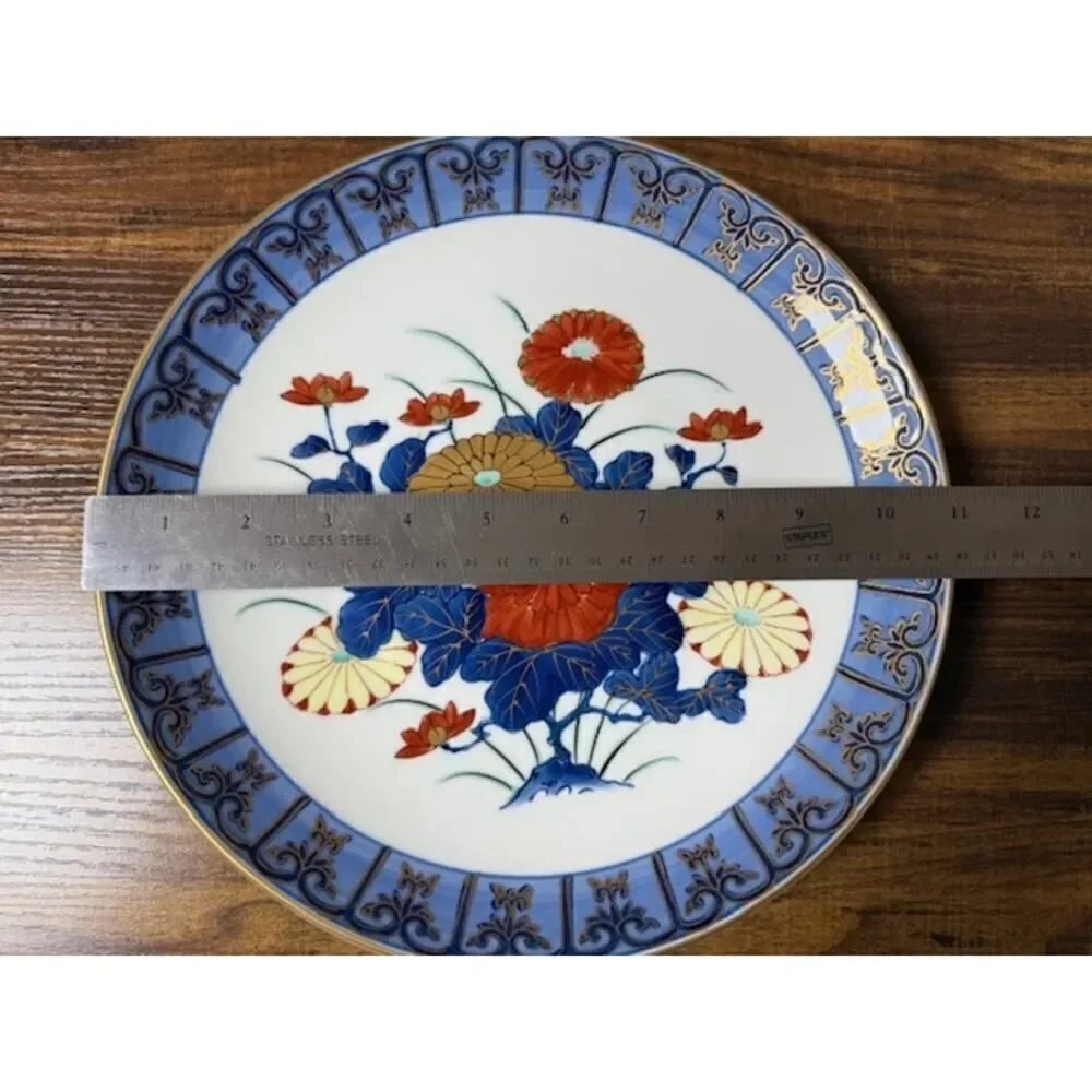 Gold Imari Hand Painted Blue Floral Flowers Red Plate 11